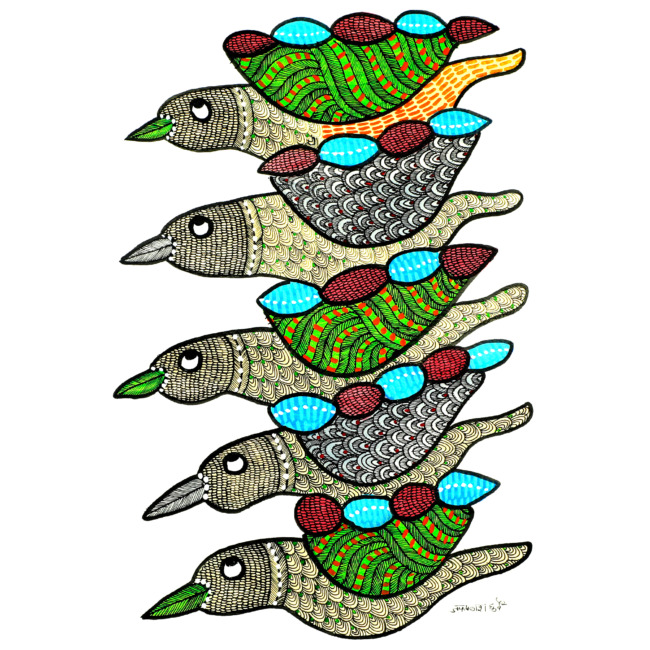Handmade Gond Art Paper Painting (14x11 Inches) – Tribal Folk Art from Madhya Pradesh