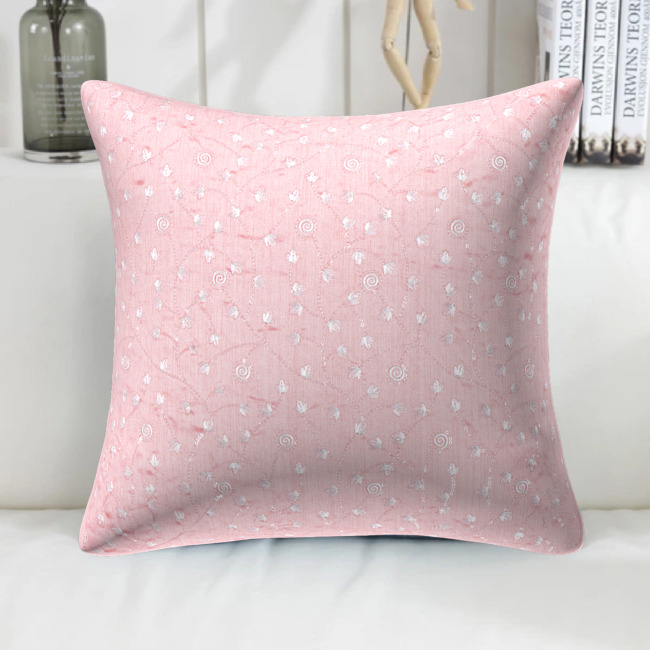 Pink Floral Embroidered Silk Cushion Cover