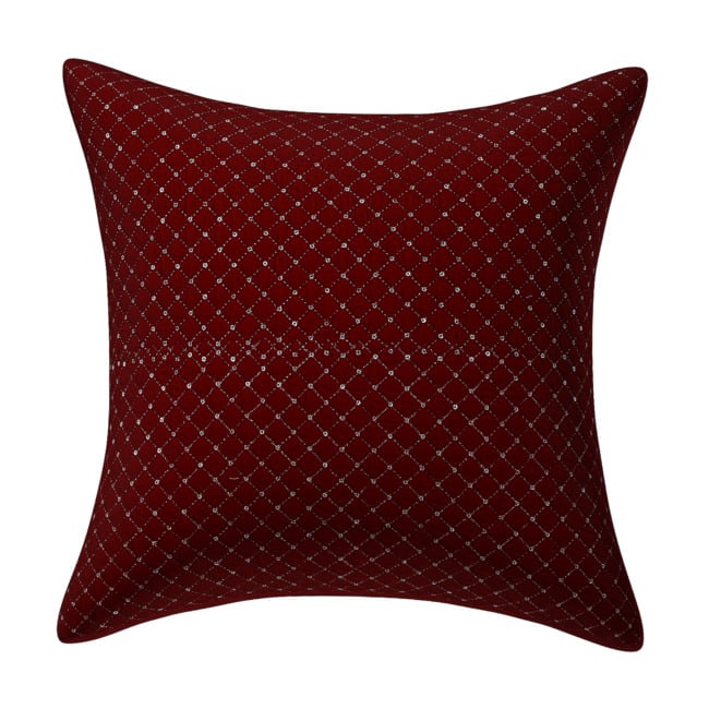 Red Velvet Cushion Cover With Kantha Zari Work
