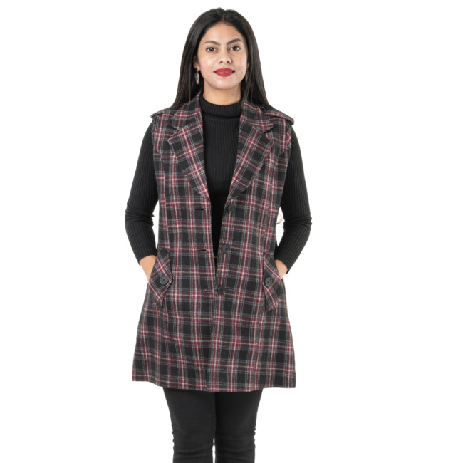 Handloom Woolen Ladies Coat Sleeveless - 36