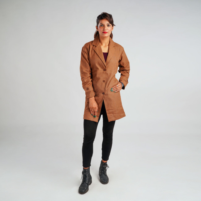 Woolen Handloom Ladies Long Coat - 38