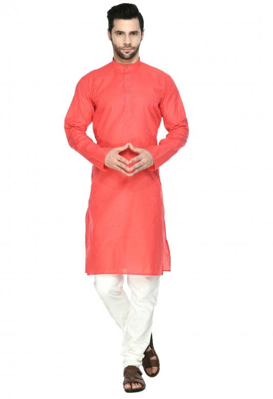 Tribes India Cotton Linen Kurta & Pyjama Set - Pink