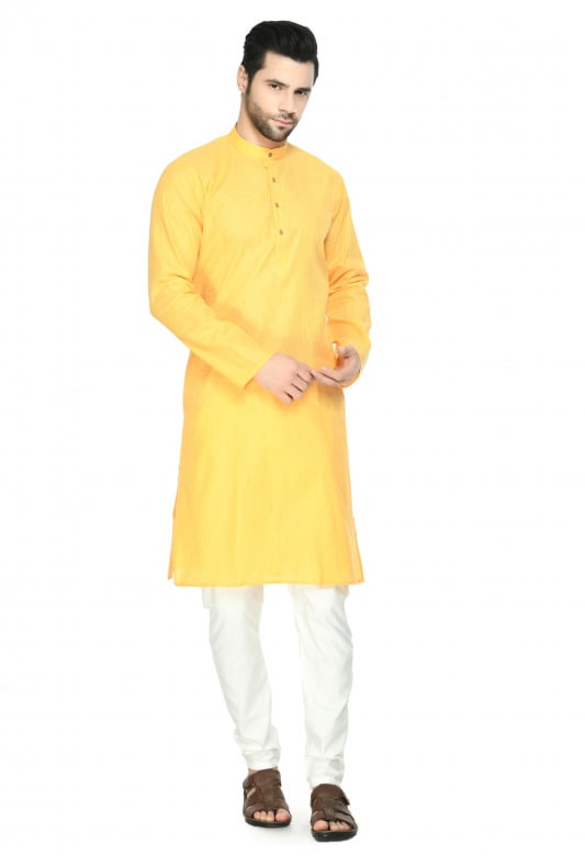 Tribes India Cotton Linen Kurta & Pyjama Set - Yellow