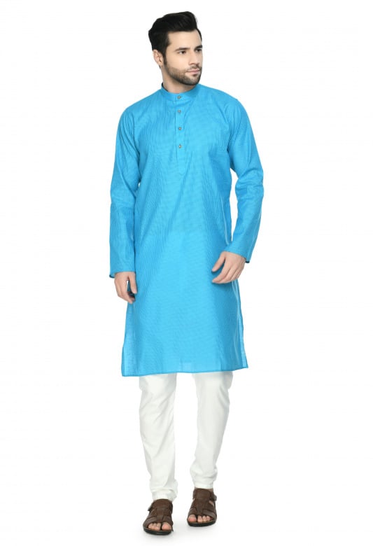 Tribes India Cotton Linen Kurta & Pyjama Set - Sky Blue