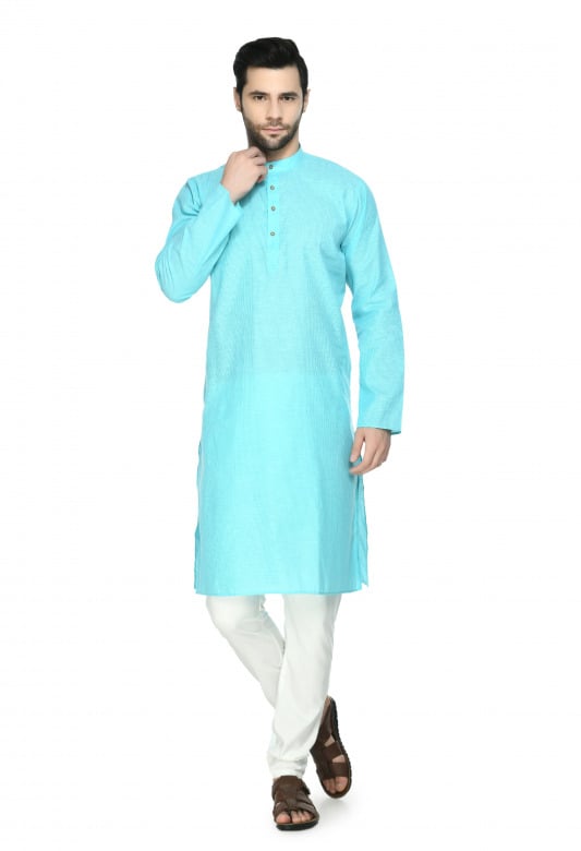 Tribes India Cotton Linen Kurta & Pyjama Set - Dark Cyan