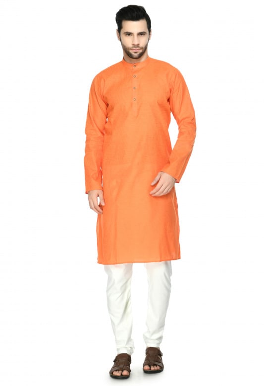 Tribes India Cotton Linen Kurta & Pyjama Set - Dark Peach