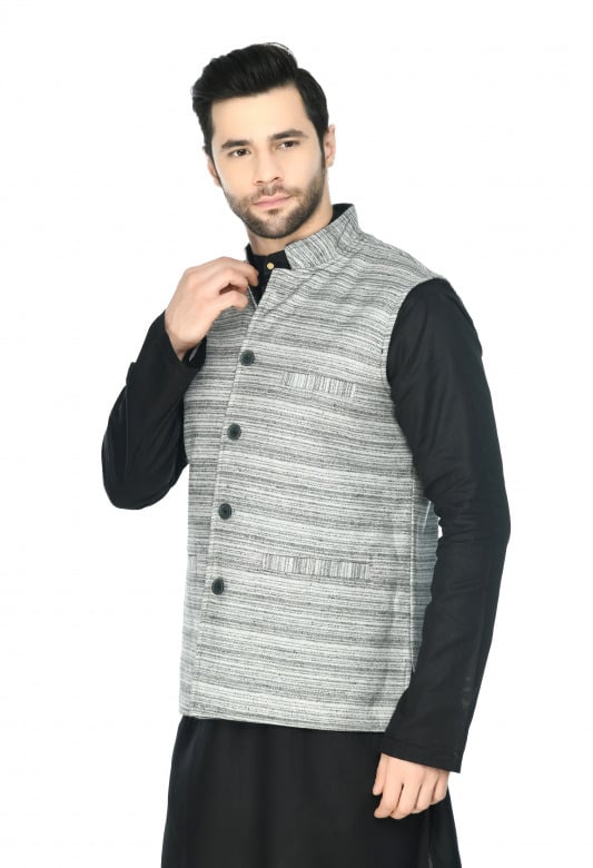 Tribes India Waist Coat For Men - Lining Pattern - 38