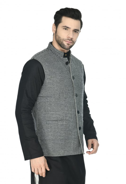 Tribes India Waist Coat For Men - Check Pattern - 42