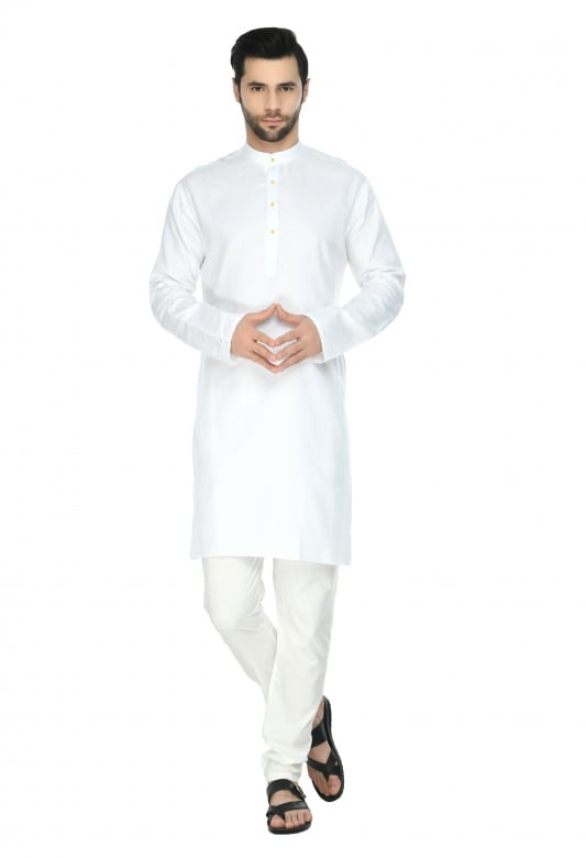 Tribes India Cotton Linen Kurta & Pyjama Set - White