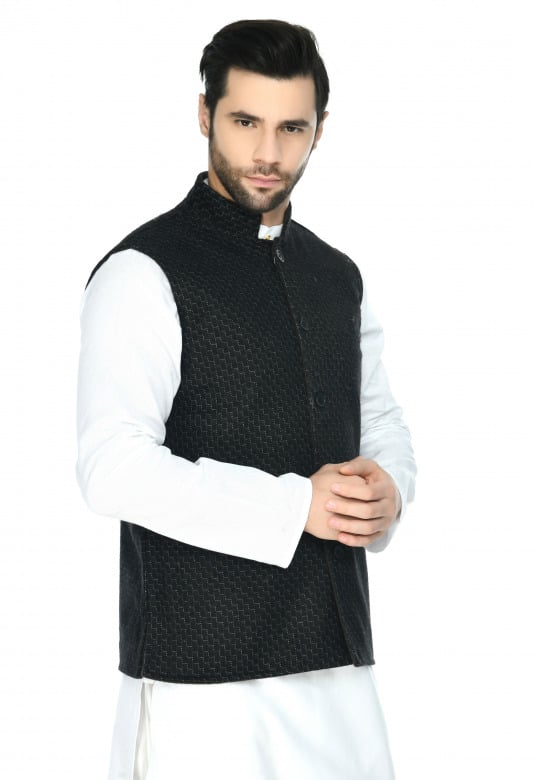 Tribes India Waist Coat For Men - Black - 38