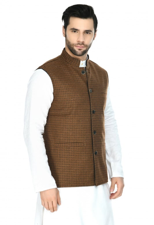 Tribes India Waist Coat For Men - Dark Brown - 38