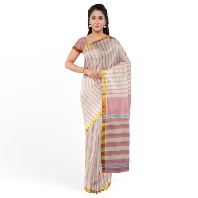 Tribes India Pochampally Ikkat Cotton Saree with Blouse Piece Sky Blue & Grey Color