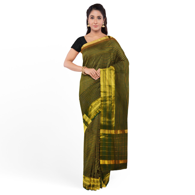 Tribes India Womens Traditional Jerry Cotton Saree with Blouse Piece Mehndi Color