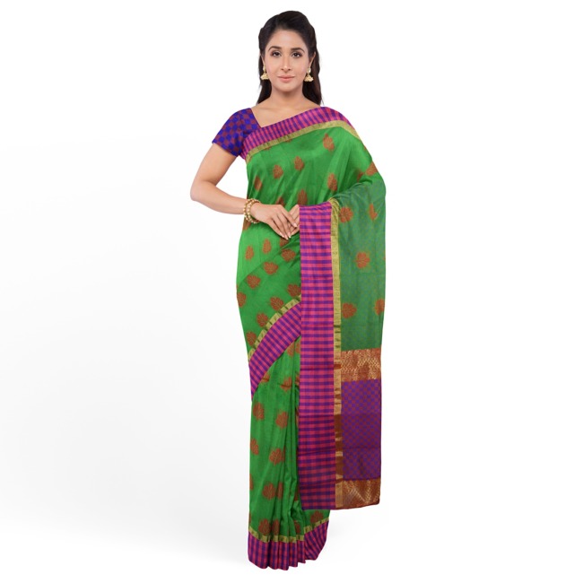 Tribes India Womens Silk Saree with Blouse Piece Lux Green Color