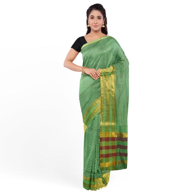Tribes India Womens Traditional Jerry Cotton Saree with Blouse Piece Light Green Color