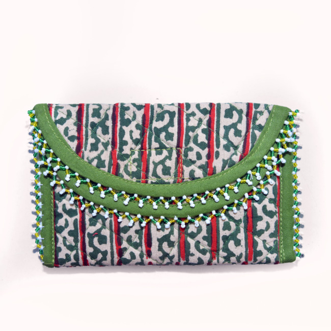 Handmade Cotton, Sponge & Bid Work Mehndi Purse