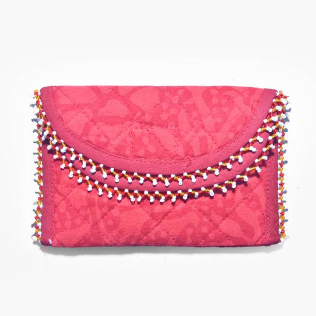 Handmade Cotton, Sponge & Bid Work Pink Purse