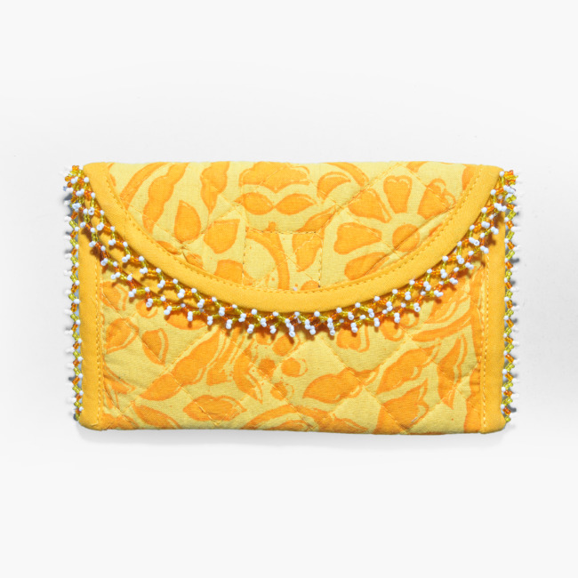 Handmade Cotton, Sponge & Bid Work Yellow Purse