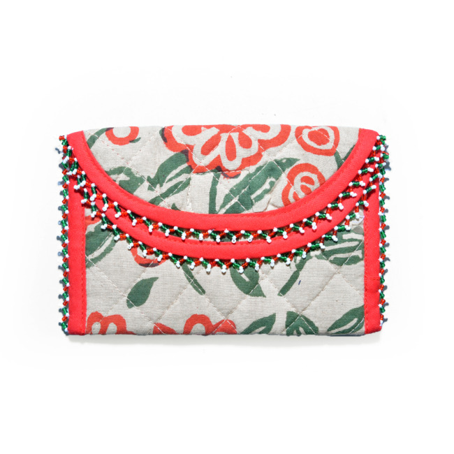 Handmade Cotton, Sponge & Bid Work Cream Purse
