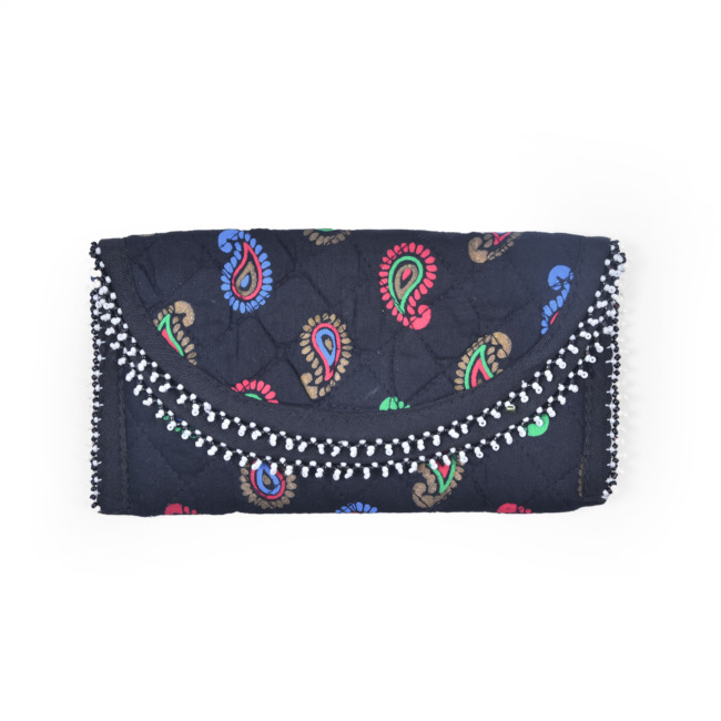 Handmade Cotton, Sponge & Bid Work Black Purse(PVTG)