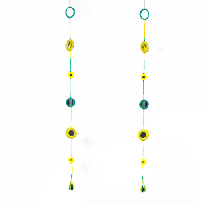 Handcrafted hanging with Round Mirrorwork Yellow & Blue color
