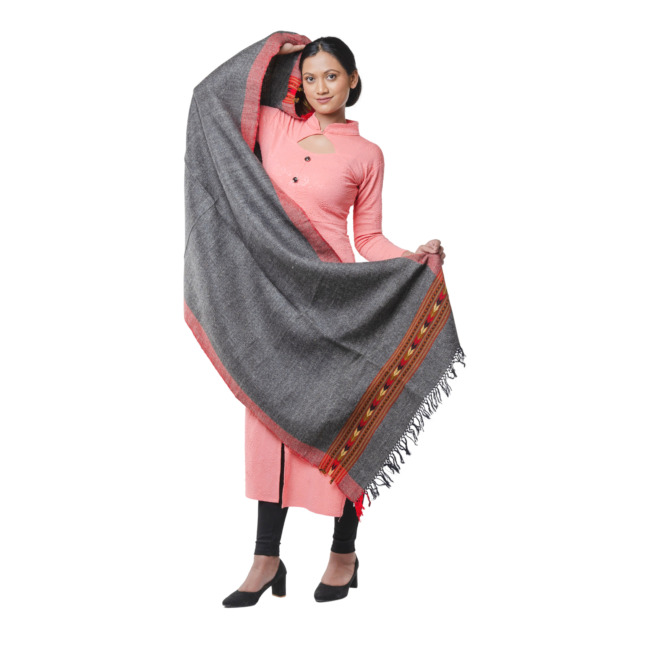 Handwoven Stole Double Dori Kattu Handspun Grey