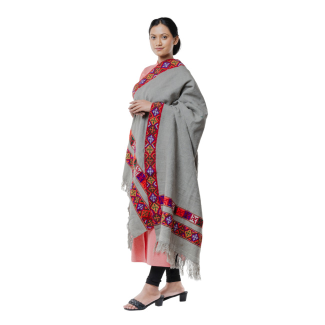 Handwoven Kinnauri Chollo Padma Full Border Pashmina Stole