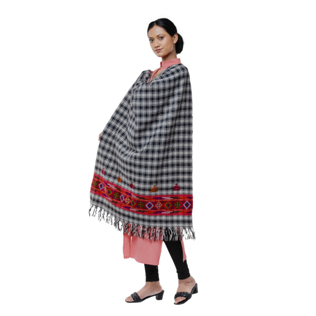 Handwoven Check Angora Mix Stole