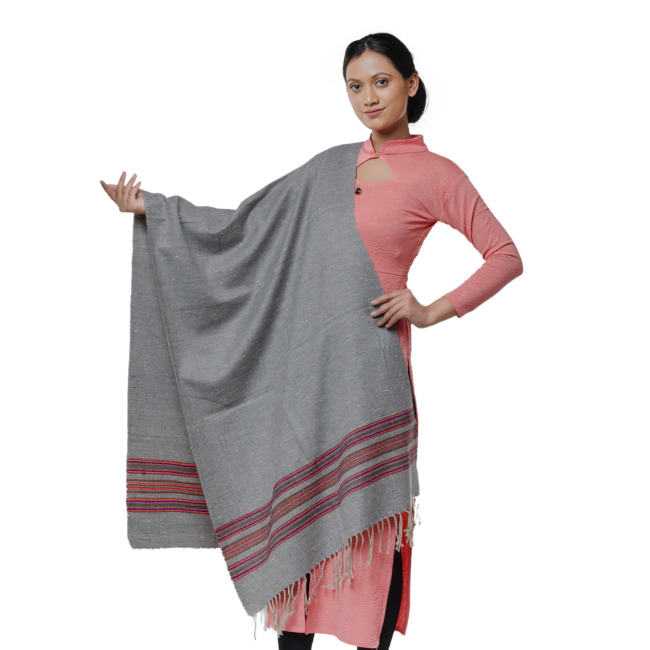 Handwoven Sada Dhari Design Angora Wool Stole