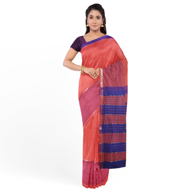 Tribes India Mangla Cotton Saree with Blouse Piece Rose Pink Color