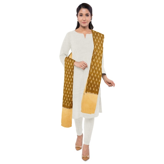 Pochampally Ikkat Masrised Cotton Dupatta 2.5 Meters Coffee & Wheat Color