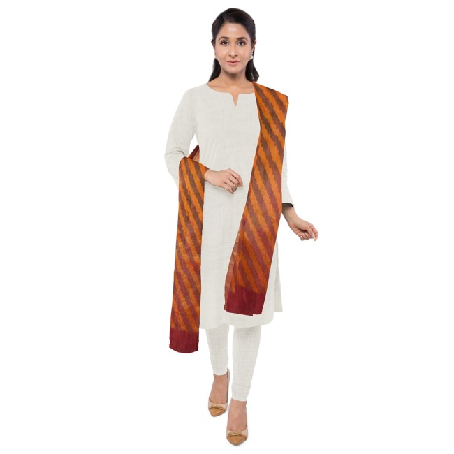 Pochampally Ikkat Silk Dupatta 2.5 Meters Fire Red Color