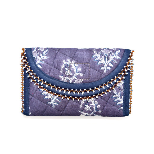 Handmade Cotton, Sponge & Bid Work Navy Blue Purse
