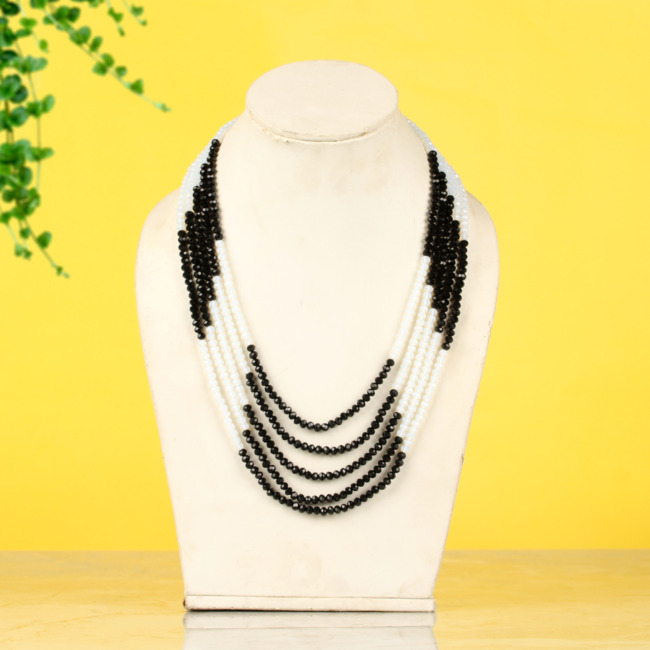 Black White Crystal Beads Multi Strand Necklace for Women