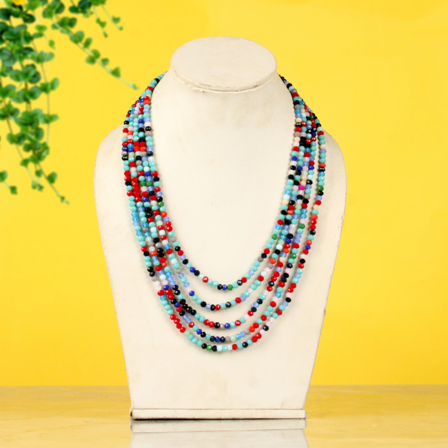 Multicolor Crystal Beads Multi Strand Necklace for Women