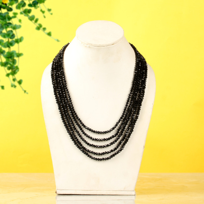 Black Crystal Beads Multi Strand Necklace for Women