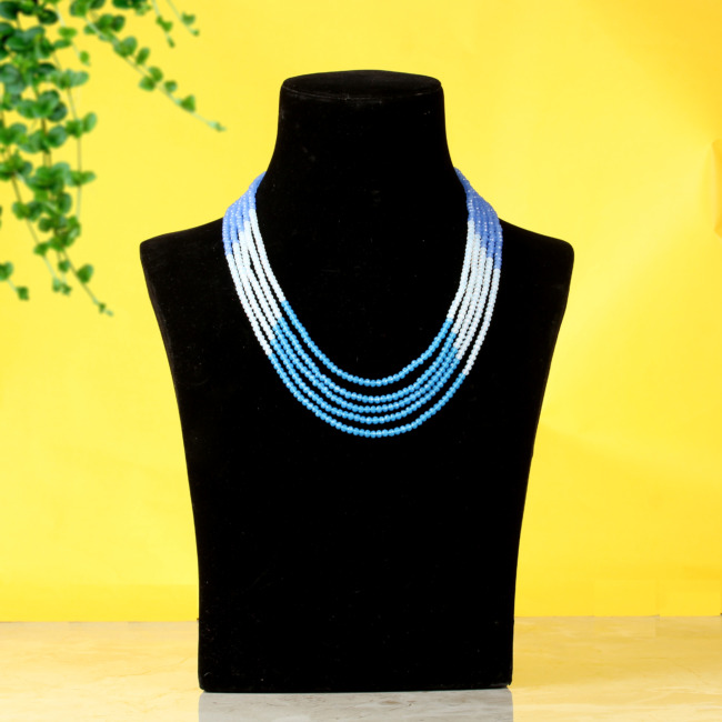 Blue White Crystal Beads Multi Strand Necklace for Women