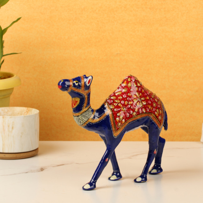 Red Metal Meenakari Camel Statue (18 CM)