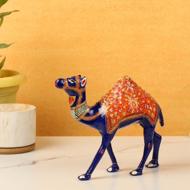 Orange Metal Meenakari Camel Statue (18 CM)