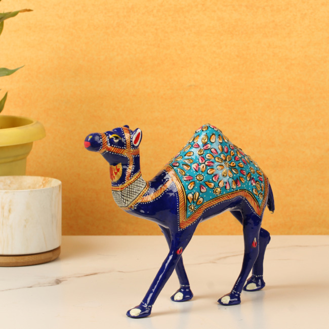 Blue Metal Meenakari Camel Statue (18 CM)
