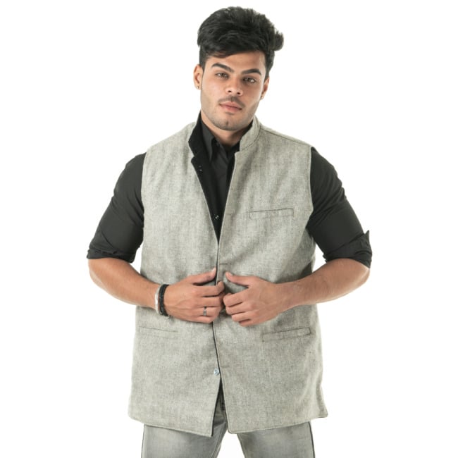 Handloom Woolen Herringbone Waist Coat - 44