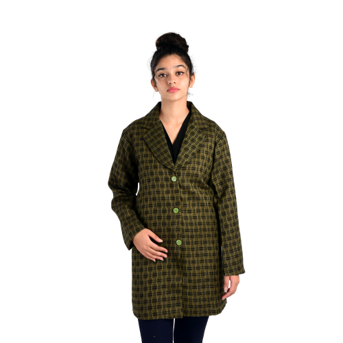 Handloom Woolen Checks Long Coat
