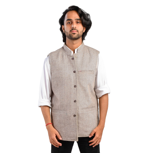 Handloom Woolen Twill Weave Waist Coat - 40