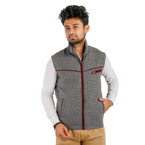 Handloom Woolen Checks Half Jacket