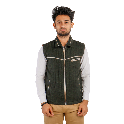 Handloom Woolen Herringbone Half Jacket