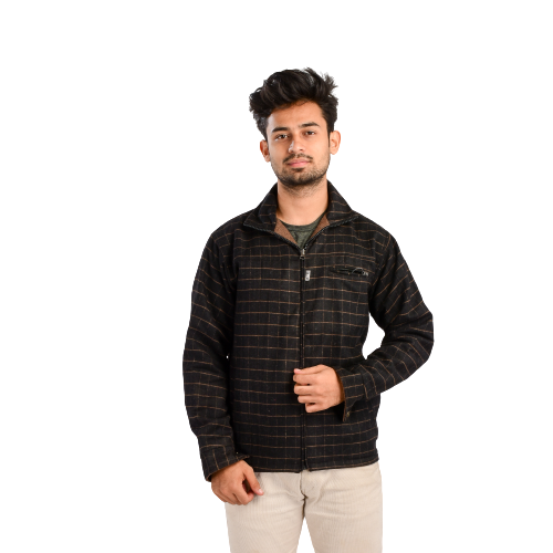 Handloom Woolen Brown Checks Jacket - 38