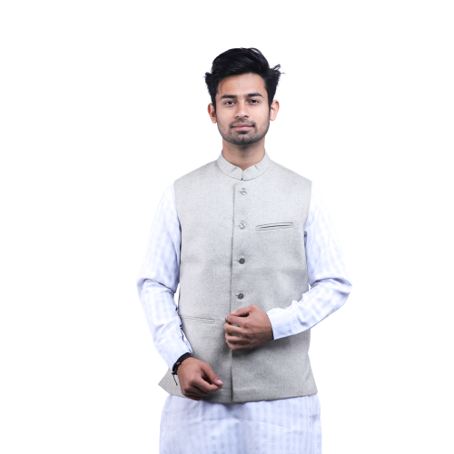 Woolen Herringbone Cream Waist Coat