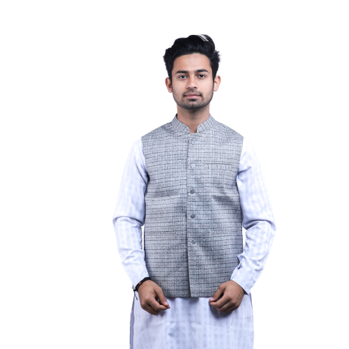 Woolen Check Grey Waist Coat