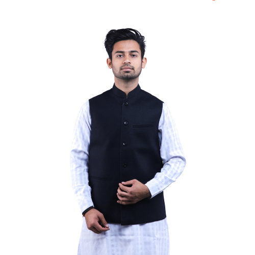 Woolen Plain Black Waist Coat