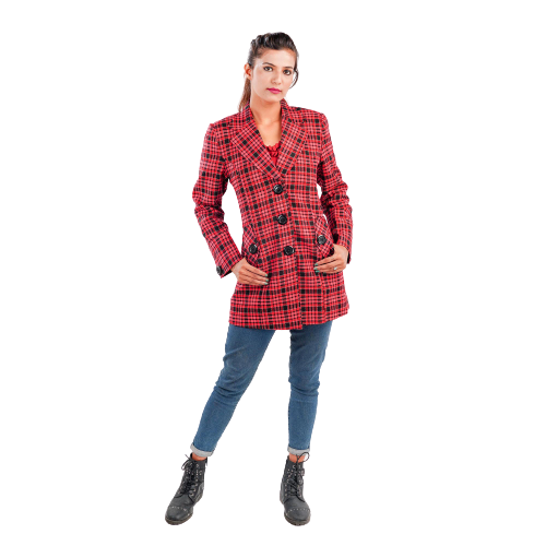 Handloom Pure Wool Checks Long Coat
